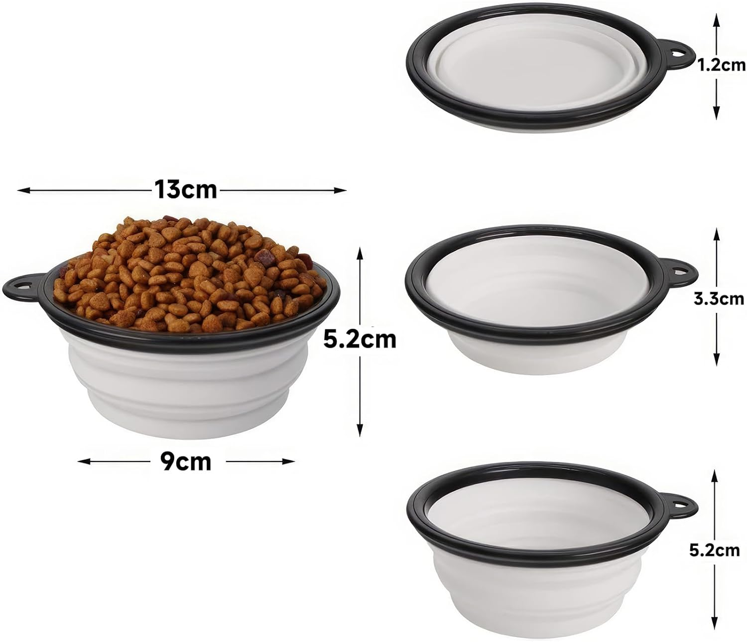 ZXCHOME Pack of 2 Dog Bowls, Foldable Travel Bowl, Leak-Proof Dog Bowl with Mountaineering Carabiner for Cats, Dogs and Pets for Water and Food (350 Ml, Black and White) image number 5