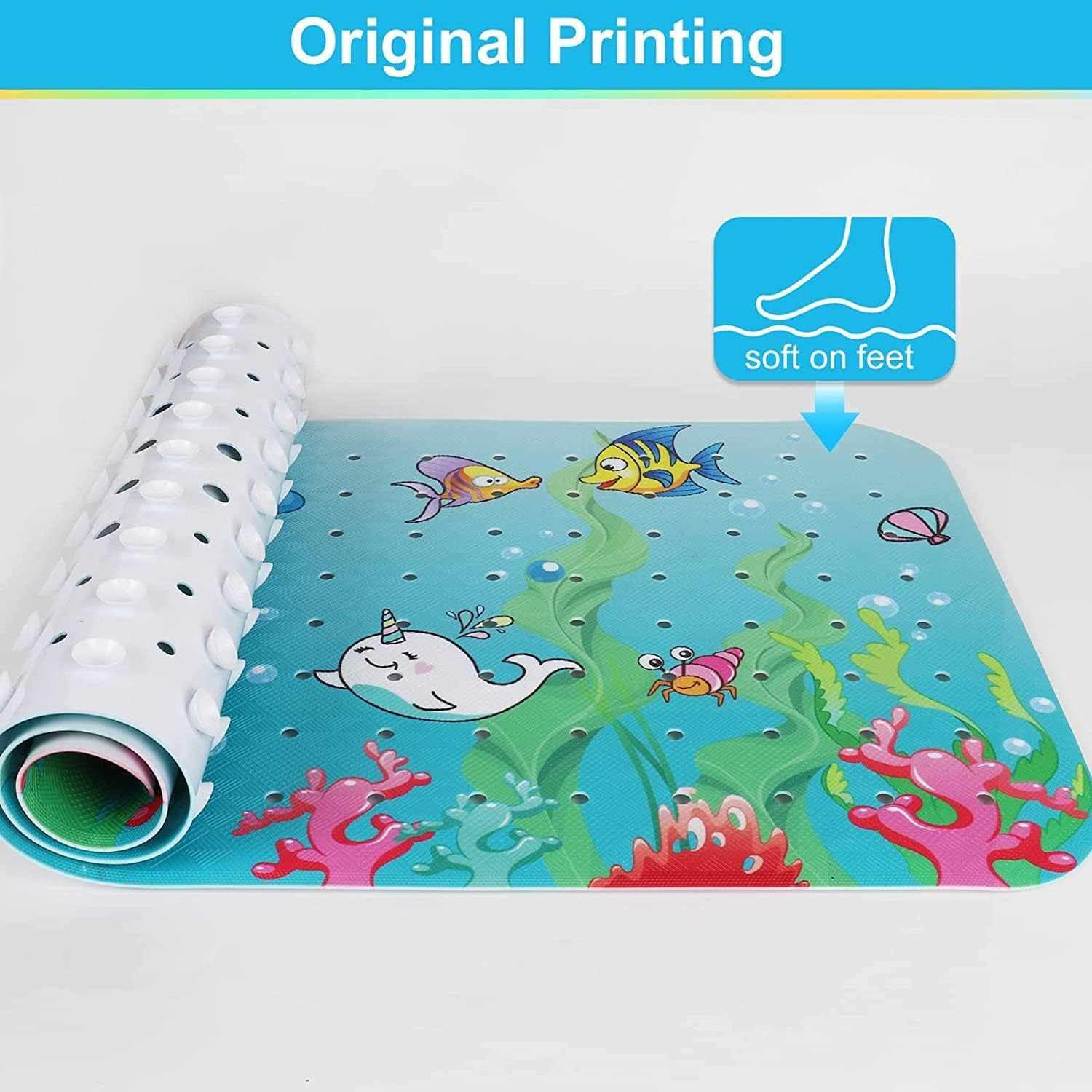 Fohouse Bath Mat for Tub for Kids Non Slip Baby Bathtub Mat Extra Long 40X16 Inch anti Slip Bathroom Toddler Shower Mat, Bath Mats with Suction Cups & Drain Holes, Machine Washable