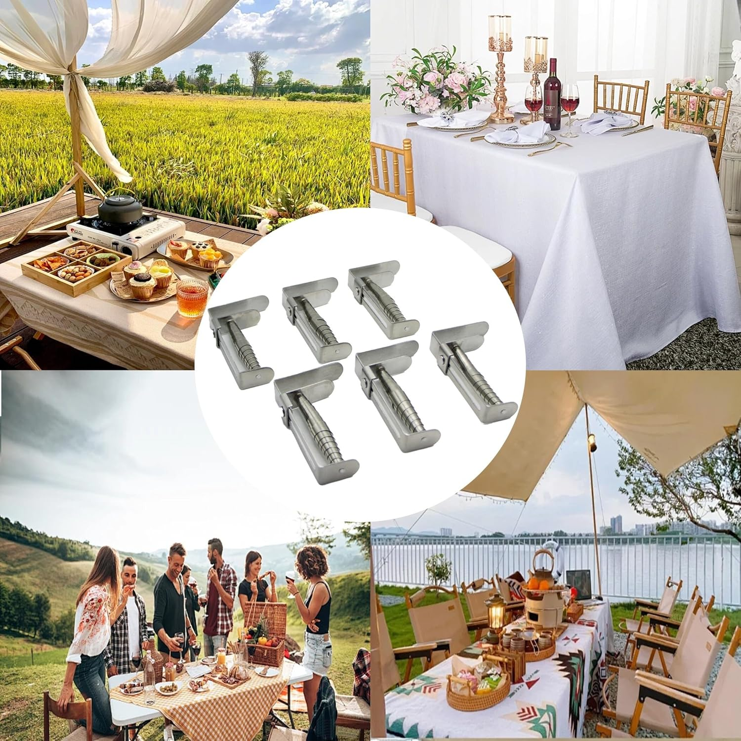 Stainless Steel Tablecloth Clips - Set of 8 Adjustable Table Cloth Clips with Spring Table Cloth Holders for Outdoor & Indoor, up to 6 Cm Thickness, Silver - 8Pcs-Silver image number 4