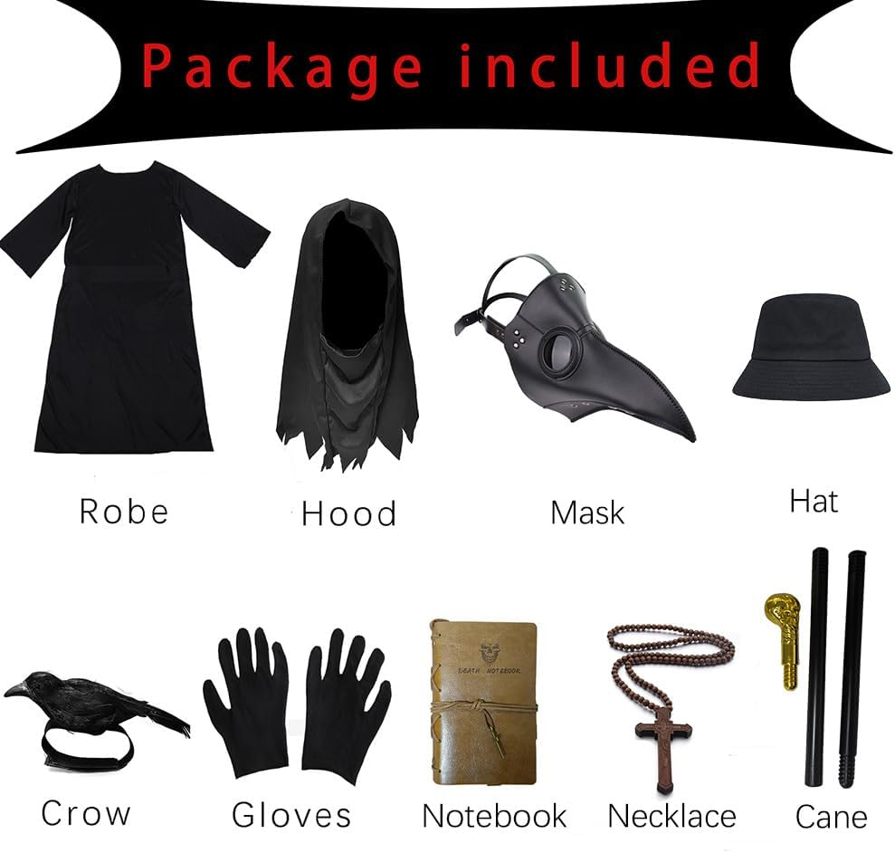 SENLI Plague Doctor Costume for Kids Funny Scary Halloween Costumes for Boys Girls 9 in 1 Set Halloween Outfits image number 2