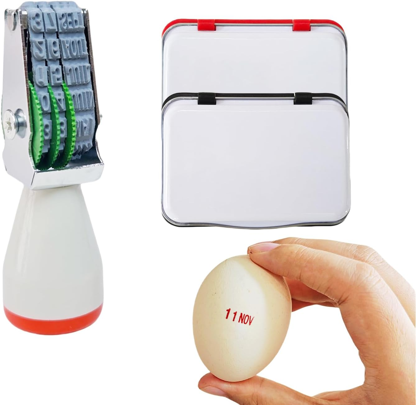 Homvik Egg Dating Stamp Kit with 4Mm Rubber Stamper, Black and Red Ink Pads, for Farm Fresh Eggs, Chicken Duck Turkey Eggs image number 3