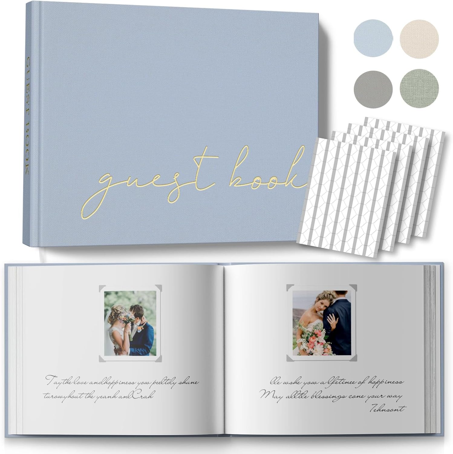Wedding Guest Book for Memorial Service, Half Blank and Lined Guestbook Alternative with Table Sign, 108 Polaroid Photo Corners Stickers, Baby Shower, 100 Pages - Sage 8X10&rdquo;