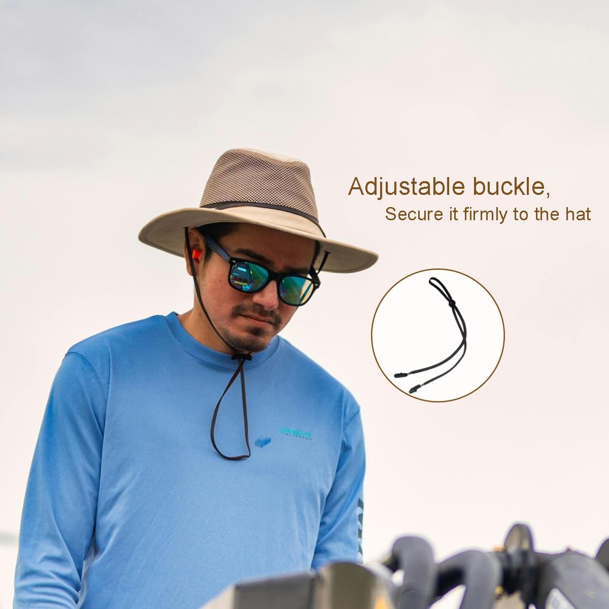 GAQWOK Hat Strap 2PCS, Adjustable with Clips, Very Suitable for Outdoor Activities, Anti-Lost and Anti-Wind (Black), Black image number 3