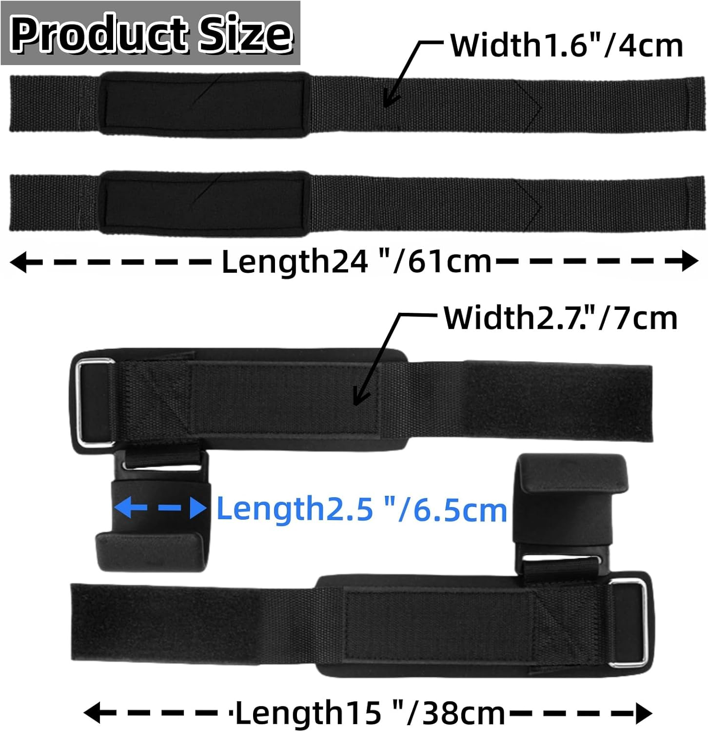 Weight Lifting Wrist Straps and Hooks Set - Black, Reinforced Stainless Steel Hooks with Non-Slip Rubber Pads, Adjustable Neoprene Wristband for Deadlifts, Pull-Ups, and Strength Training image number 1