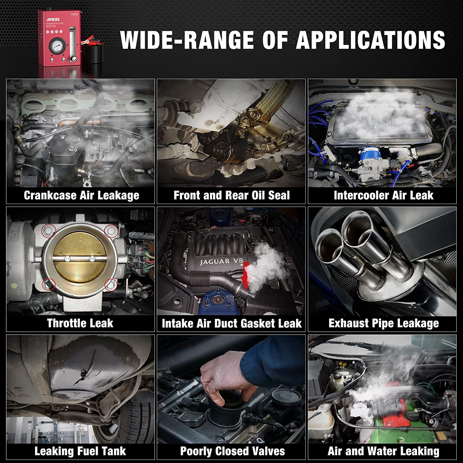 ANCEL S3000 Automotive EVAP Smoke Machine Leak Detector with Oil Level Gauge & Air Flowmeter, 12V Car Pipe Leakage Tester for Vehicle Motorcycle Boat Truck image number 3