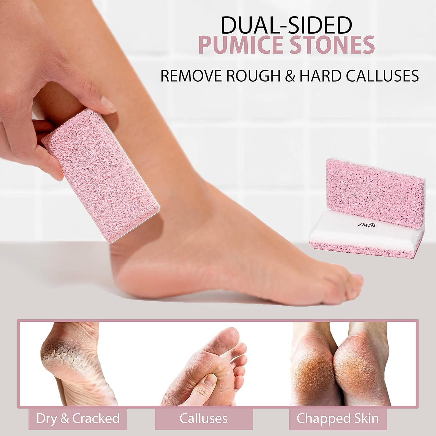 ZMOI Glass Pumice Stone Callus Remover for Feet, Elbows, Hands, and Knees, Spain Made - 2 in 1 Pedicure Exfoliator and Scrubber for Rough, Hard Skin (Pink Color) image number 5