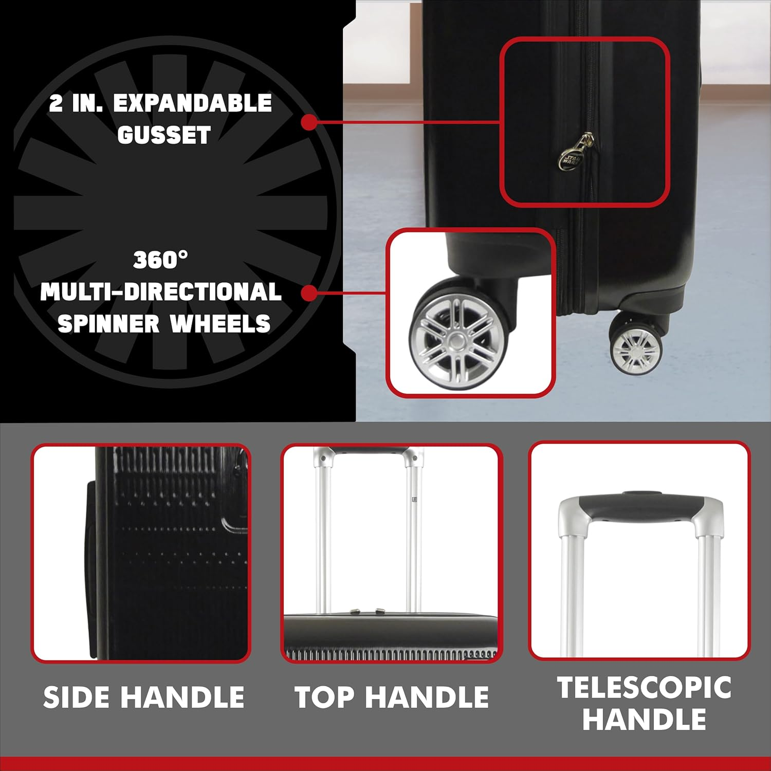 FUL Star Wars Darth Vader Rolling Luggage, Embossed Hardsheel Suitcase with Wheels image number 5