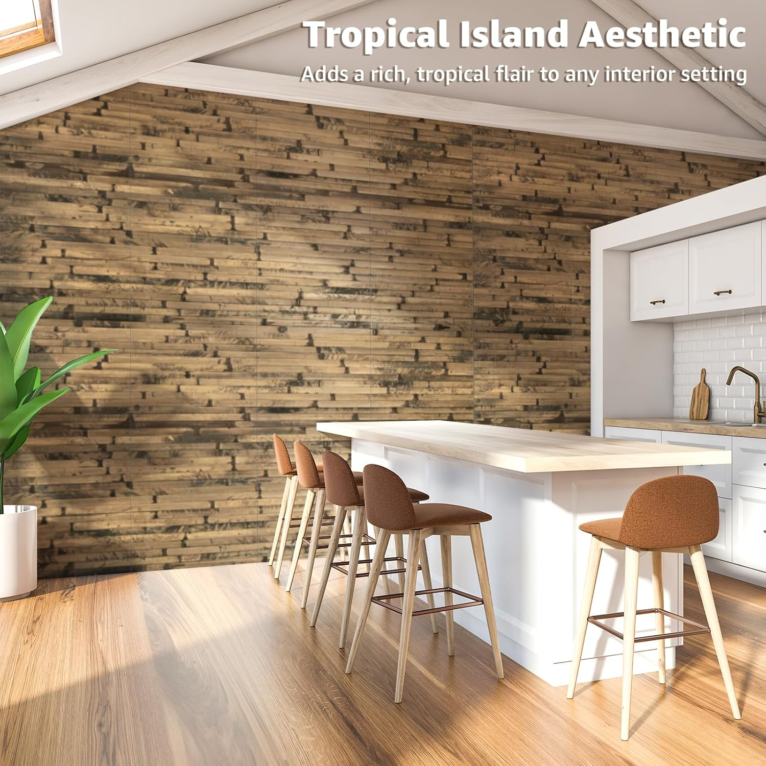 Art3D Natural Bamboo Wall Panel for Interior Wall Decor, Renewable Pole Wrap Wainscoting Paneling for Wall Ceiling Furniture Cabinet Office, 244X30 CM - Dark Burned image number 1