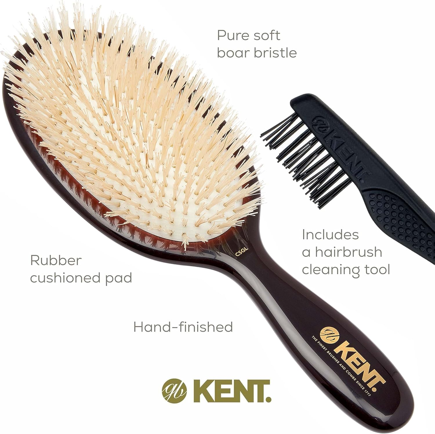 Kent Classic Shine Cushioned Soft Bristle Brush, White, Large image number 3