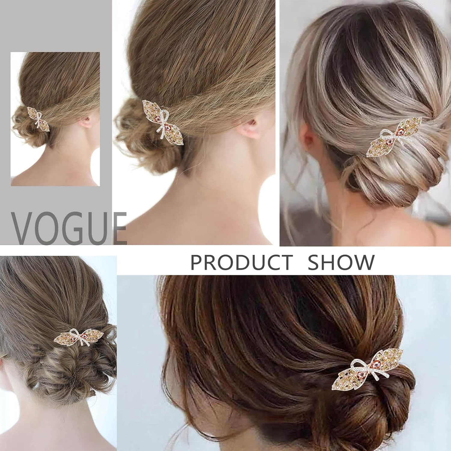 Tseenyi Bridal Wedding Hair Clip Bow Crystal Hair Clip Gold Rhinestone Hair Clip Sparkling Bridal Decorative Headwear Hairpin Women and Girls Gifts (Champagne Crystal) image number 6