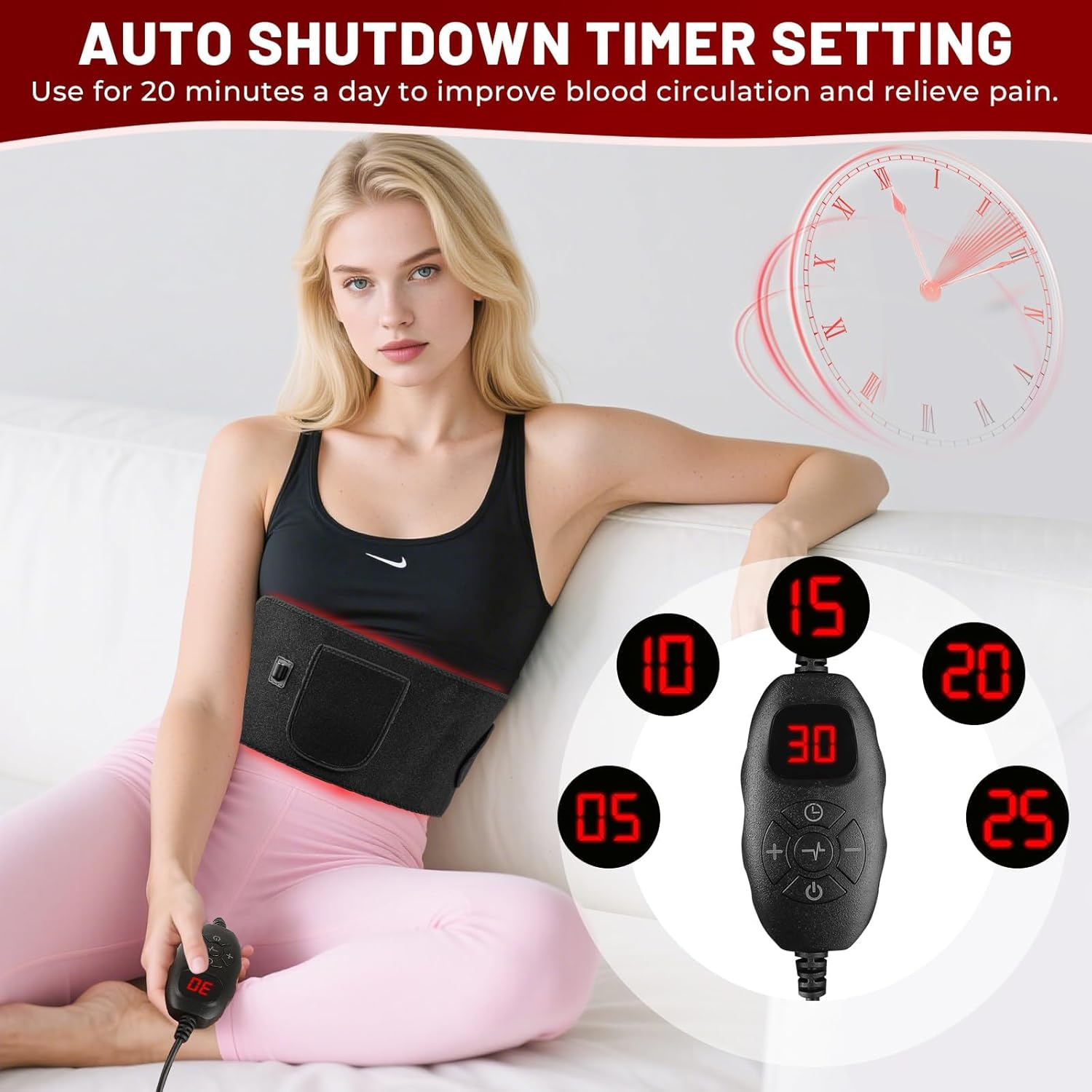 Upgrade Red Light Therapy Belt, Red Light Therapy Device for Body with Timer for Back Shoulder Waist Muscle Pain Relief for Women Men, 140 Leds, 3 in 1 Led Beads, 660Nm Red Light & 850Nm near Infrared Light Therapy Belt image number 5