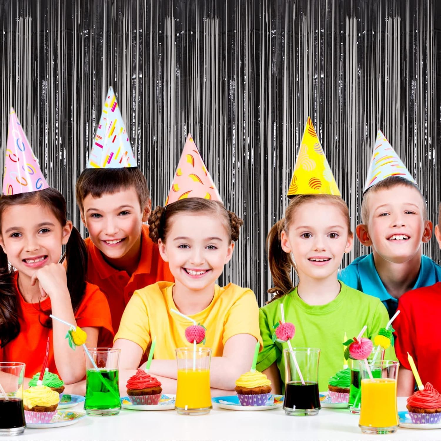 4 Pack Foil Fringe Curtains, Tinsel Streamers Birthday Party Decorations Photo Booth Props for Birthday Wedding Engagement Bachelorette Christmas Celebration Party Decorations (1X2.5M, Black) - Black image number 5