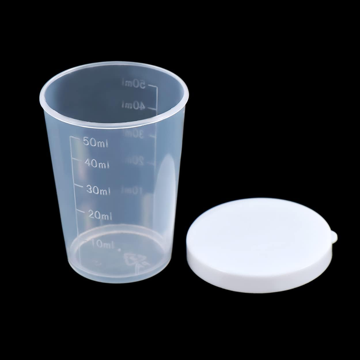 Dadamong 20PCS Plastic Medicine Measuring Cups with Lids, Clear Reusable Graduated Cups Transparent Scale Measuring Cups, Measure Container for Mixed Pills, Liquid Medication (50ML) image number 3
