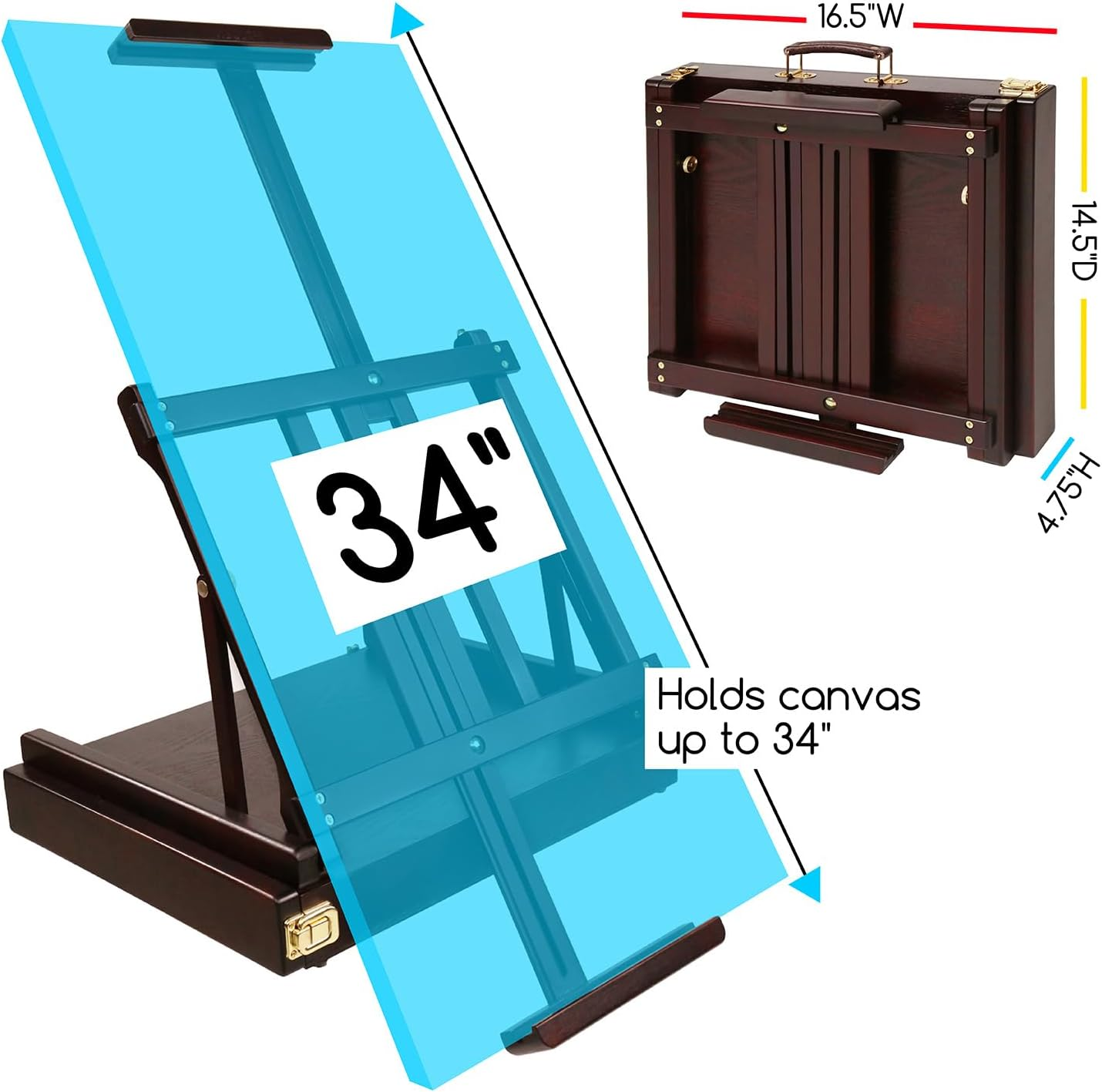 MEEDEN Studio Sketchbox Table Easel with Metal Lined Drawer - Adjustable Solid Beech Wood Tabletop Easel & Sketchbox Artist Easel with Storage, for Studio or Plein Air - Holds Max 34", Walnut Finish image number 4