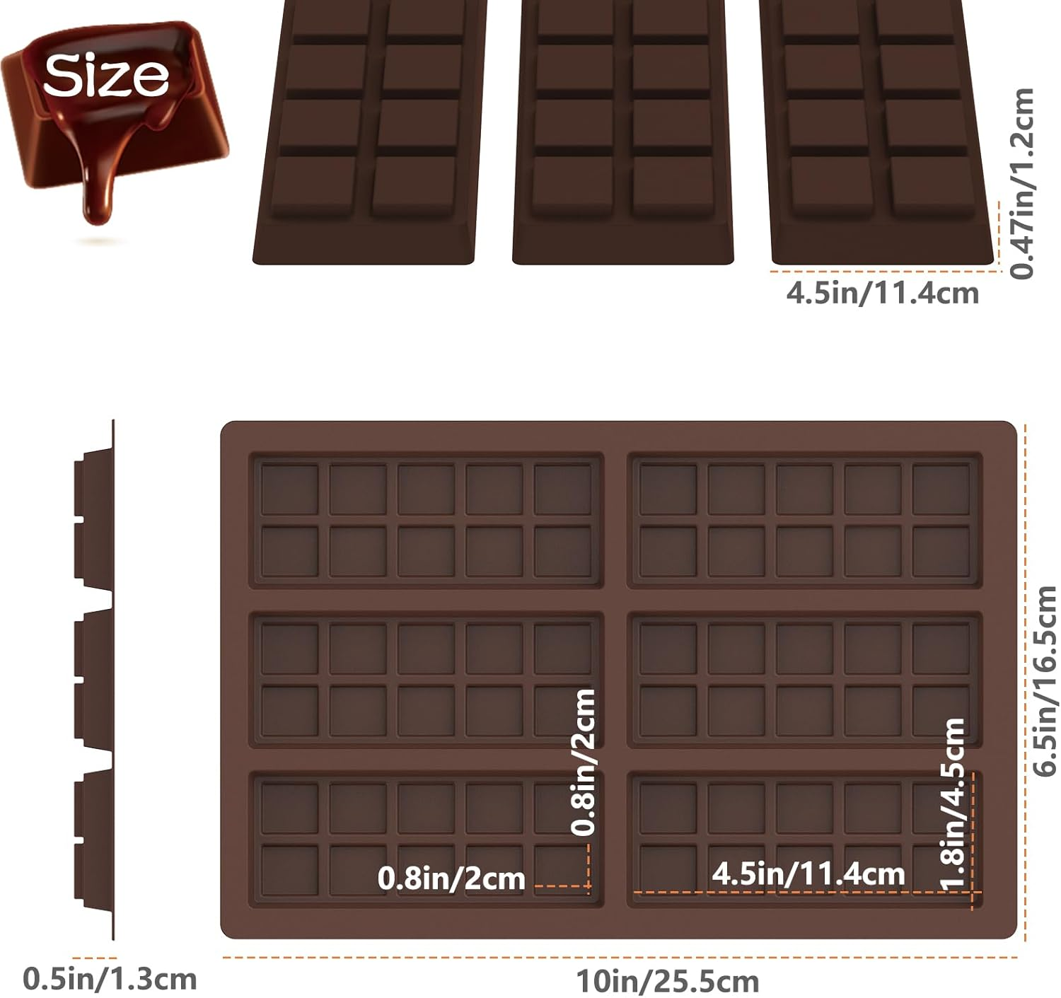 Bighan 2 Pack Chocolate Molds, Chocolate Bar Molds Milk Chocolate Bar Silicone Chocolate Mold Food Grade Silicone Chocolate Bar Mold Kitchen Baking 6 * 10 Mould and Scraper image number 1