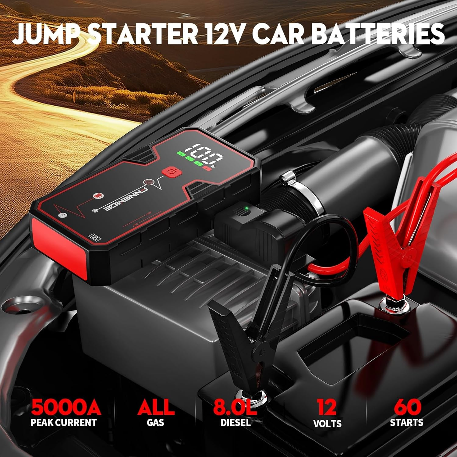 Car Jump Starter, 5000A Peak 23800Mah 12V Jump Starter Battery Pack(Up to All Gas, 8.0L Diesel Engine),With USB Charge Output Port,Led Light. image number 1