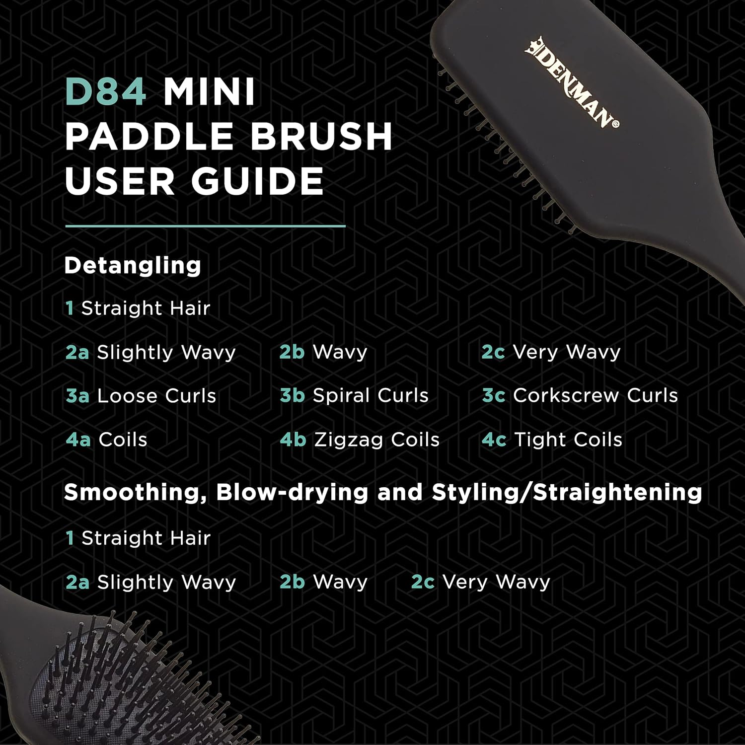Denman (Black) Mini Paddle Cushion Hair Brush for Blow Drying, Detangling & on the Go Travel - Comfortable Styling, Straightening & Smoothing - for Women and Men, D84 image number 2