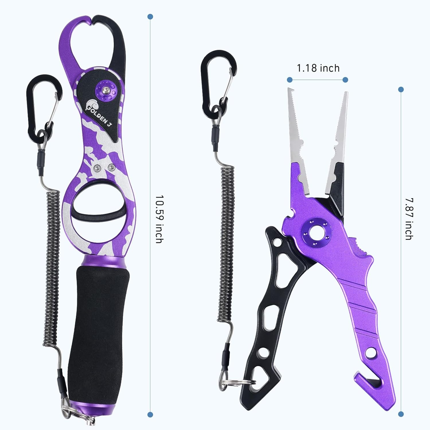 Golden J Fish Lip Gripper & Multi-Function Fishing Pliers Set - High-Strength Aluminum & Stainless Steel, Hook Remover, Split Ring Pliers, Line Cutter, Ideal for Ice, Surf, Lure Fishing image number 1