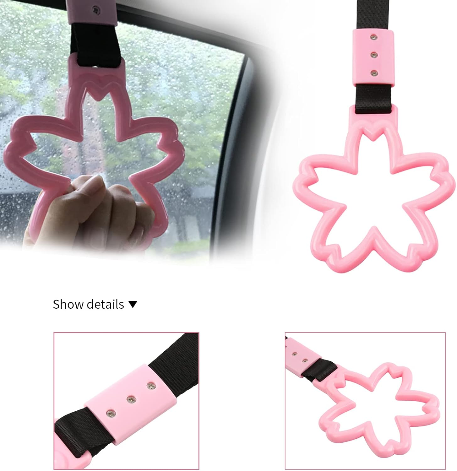 2 Pieces Car Handle Ring, Sakura Shaped Handle Hand Strap for Subway Train Bus, Car Exterior Accessories and Rear Bumper Warning Ring(Pink) image number 2