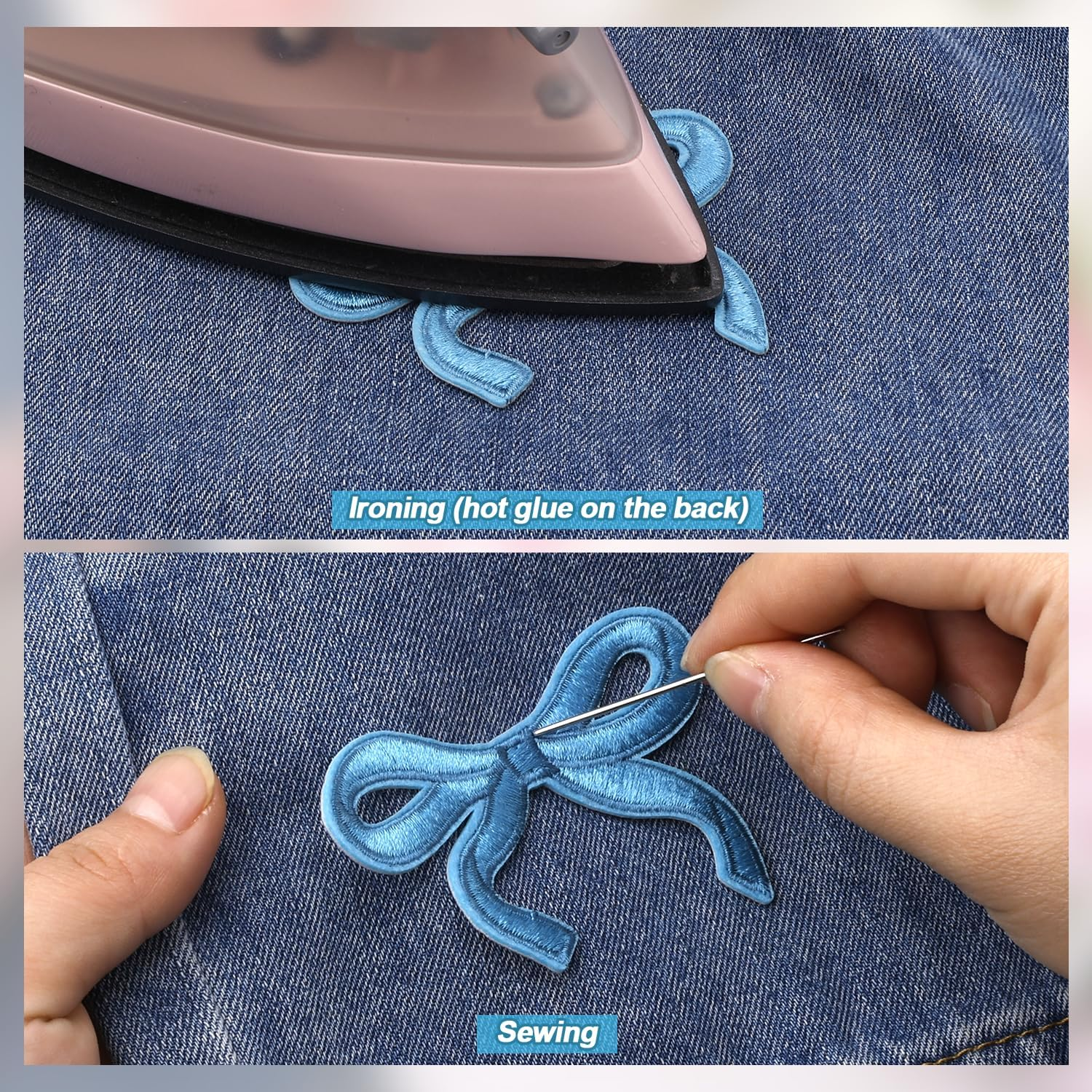 20Pcs Bow Patches, 10 Colors Cute Iron on Patches Chenille Patches Bowknot Ironing Patches Bow Patch Decor Embroidery Supply for Clothes Hats Pants image number 2