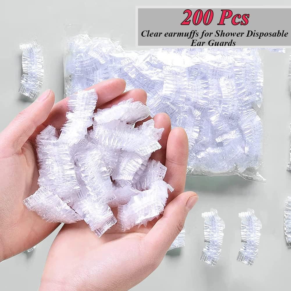 AKOAK 200 Pcs Disposable Plastic Ear Muffs Waterproof Ear Caps for Shower Ear Guards for Bath Accessories Hair Dye Shower Spa (Thick, Transparent) image number 4