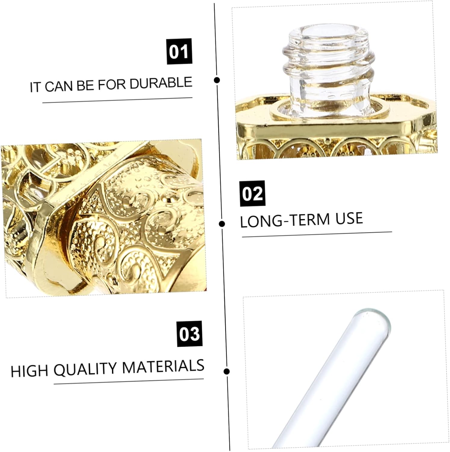 3Ml Hollow Engraved Essential Oil Spray Bottle Leakproof Metal and Glass Dispenser Suitable for Travel and Diy Cosmetics - Dark Brown image number 3