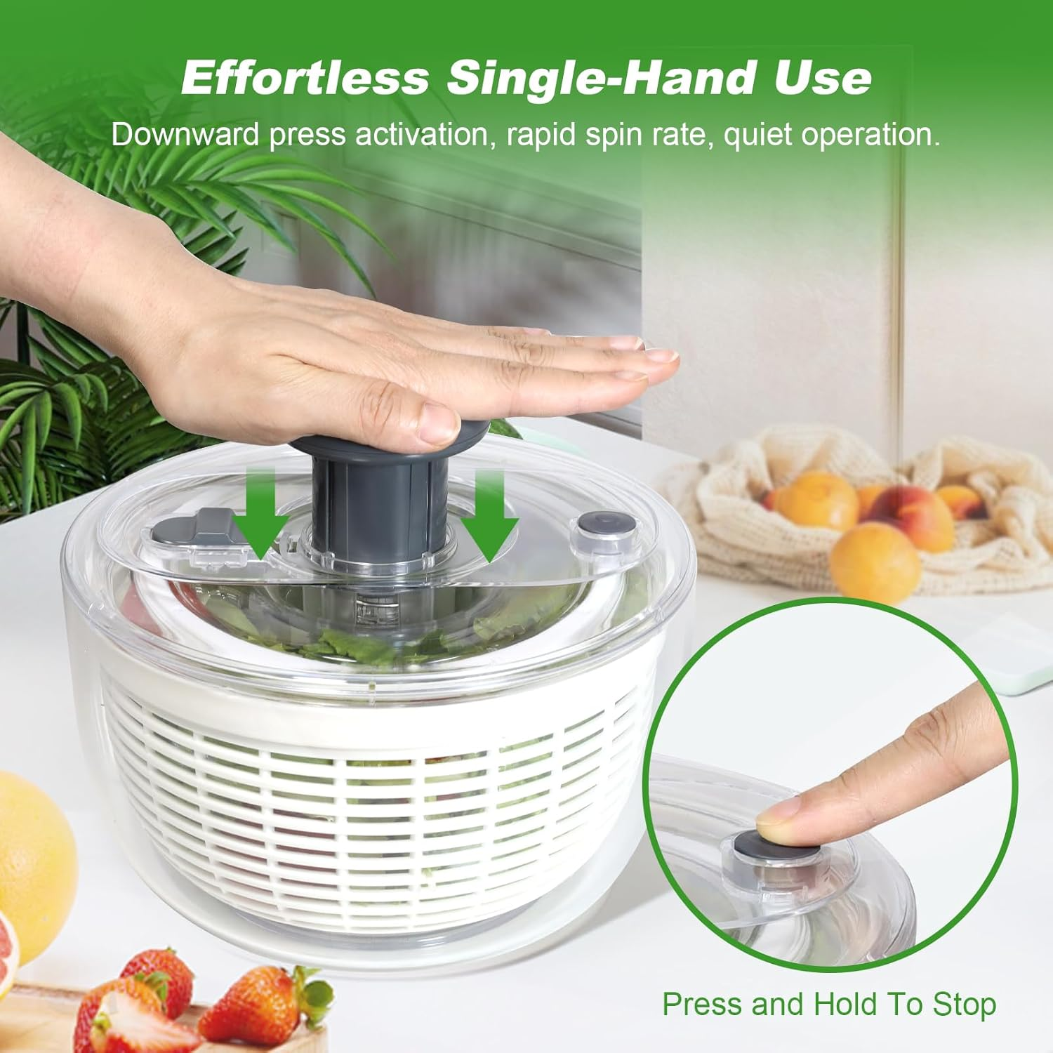 Salad Spinner - 3.6L Non-Slip Vegetable & Fruit Washer/Dryer for Households, Easy-Clean Kitchen Gadget for Greens, Herbs & Vegetables (White) image number 1