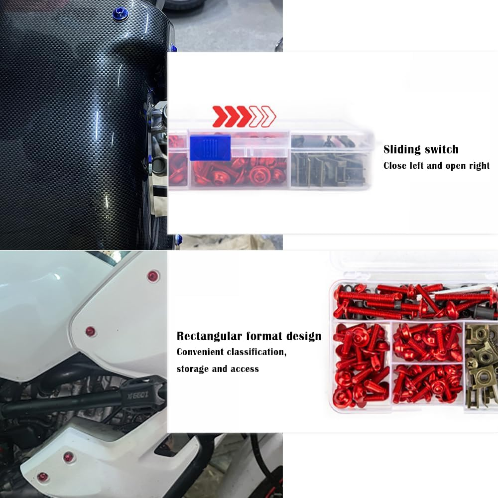 177PCS Motorcycle Fairing Bolt Kit,M5 M6 Aluminum Screws Bolts Fasteners of Fairings for Motorcycle Accessories,Universal Motorcycle Windshield Bolts,Professional Auto Parts (Red)