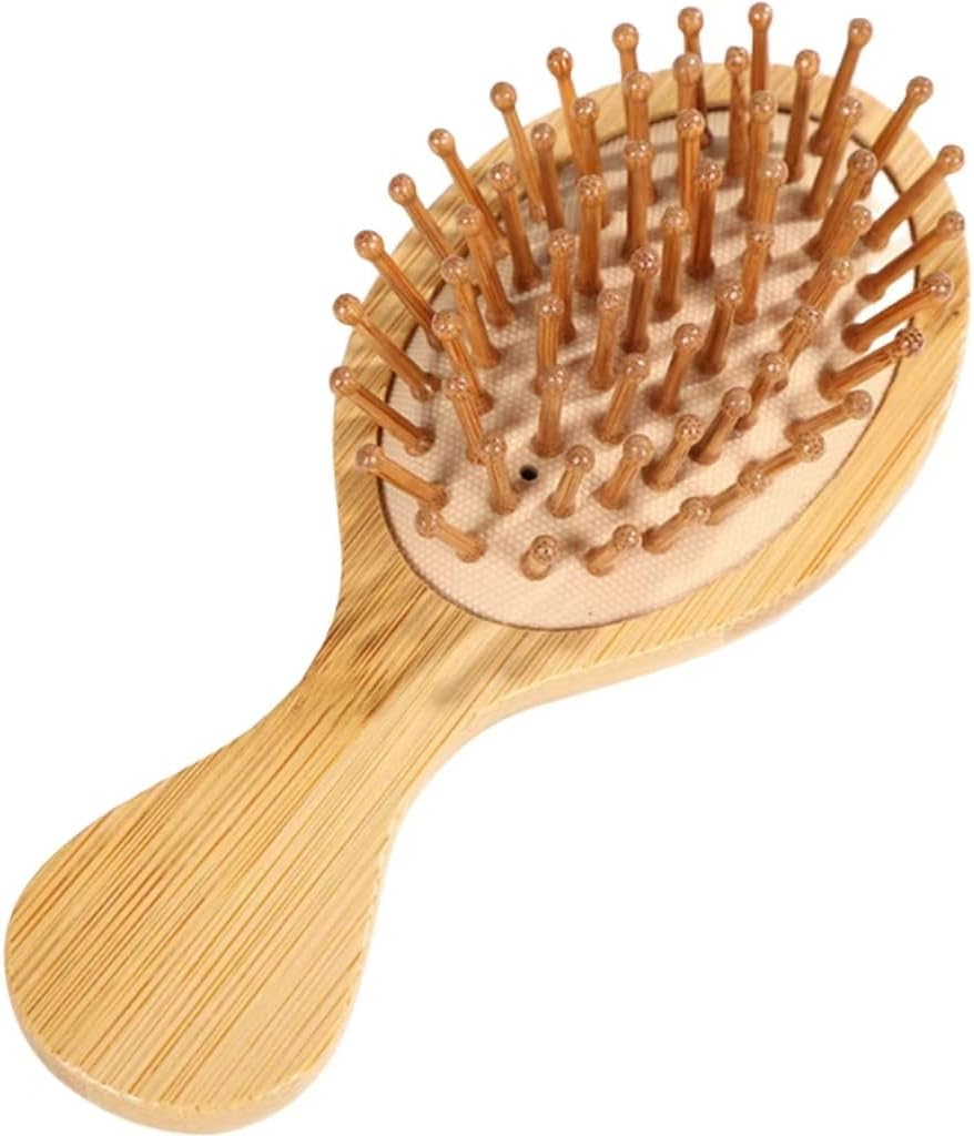 Mini Bamboo Brush, Wooden Brush for Hair Growth, Natural Bamboo Hairbrush with Cushion & Comfortable Handle for Travel, Small Wooden Hairbrush for Women Men All Hair Types (Log Color, One Size)