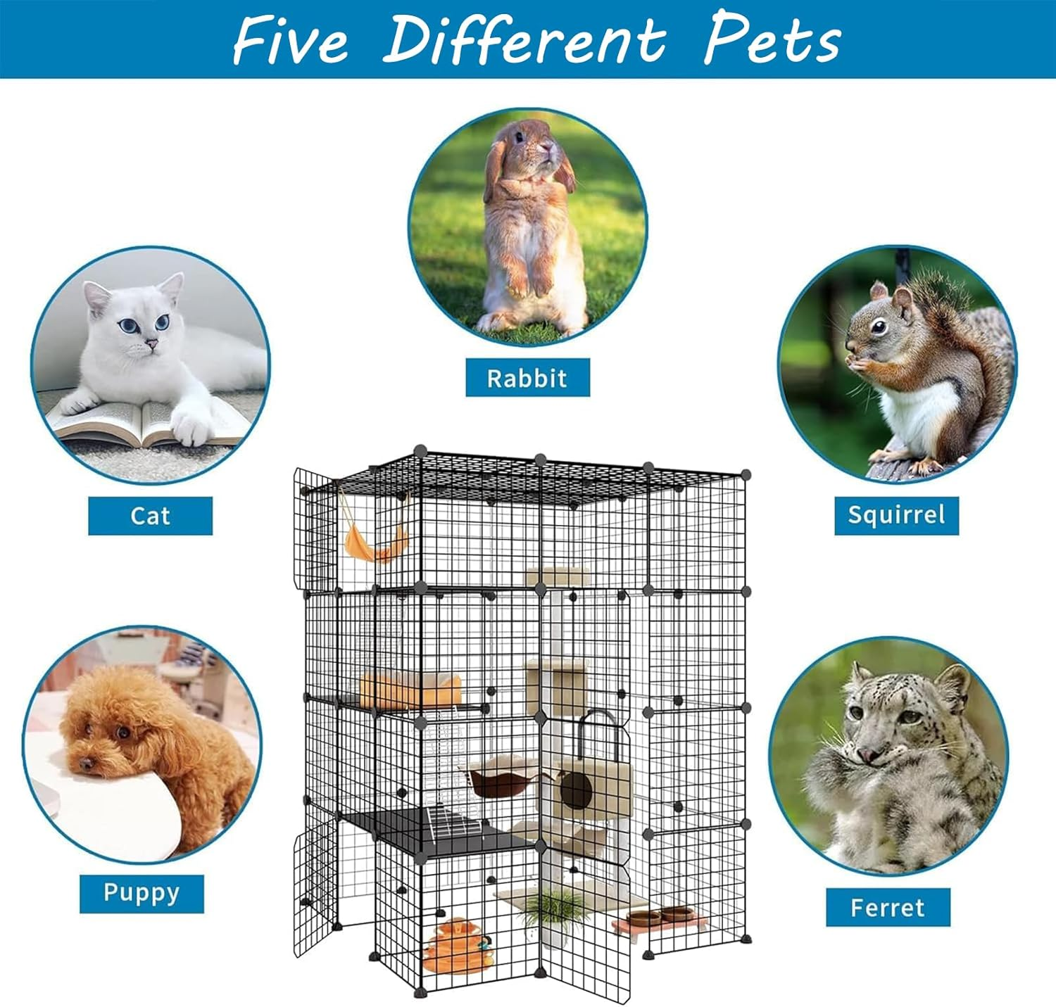 Cat Cage Indoor Cat Enclosures DIY Cat Playpen Metal Kennel,Pliable Cage Playpen Box Crate Kennel - 111CM L X 75CM W X 146CM H Large Exercise Place Ideal for 1-3 Cat image number 1
