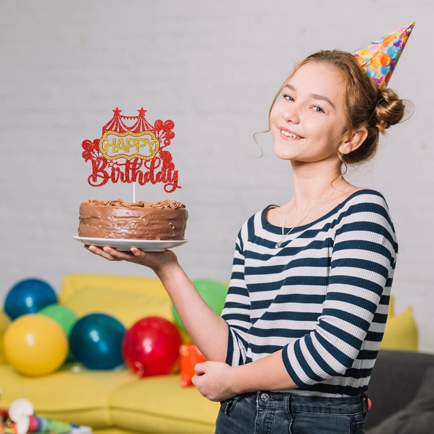 Confetti! Whimsical Circus Happy Birthday Cake Topper | Carnival Zoo Animals Birthday Cake Decor | Baby Shower & Kids Party Supplies image number 3