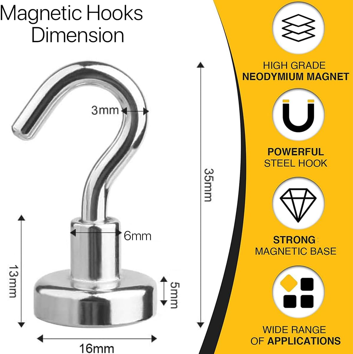 Leuik 20Pcs Magnetic Hooks Heavy Duty Strong Magnet Hooks for Hanging with Neodymium & Non Scratch Adhesive, 25LBS Magnetic Hanger for Cruise Ship Camping Grill Kitchen Toolbox Storage Refrigerator image number 1