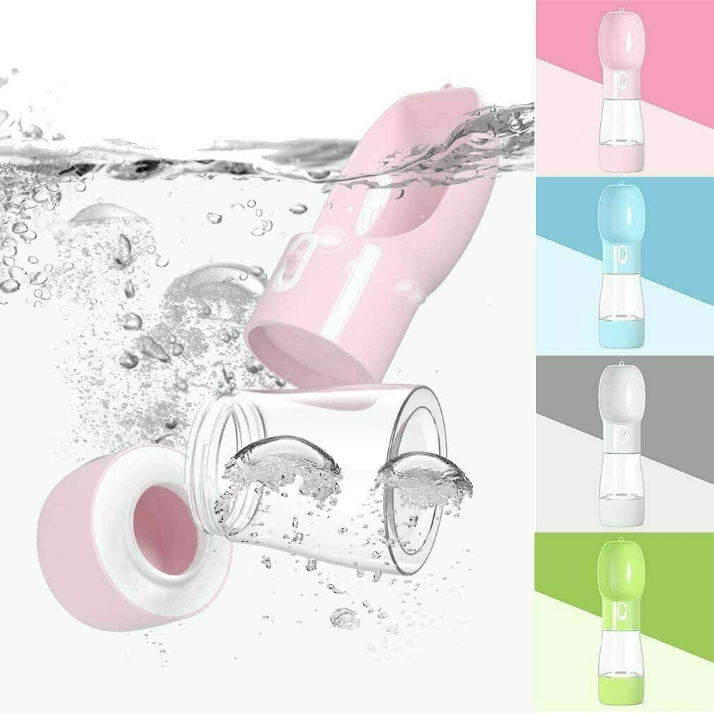 2 In1 Puppy Dog Cat Pet Water Bottle Cup Drinking Travel Outdoor Portable Feeder Bpa-Free Plastic for Outdoor Walking, Hiking, Travel (Pink) image number 2