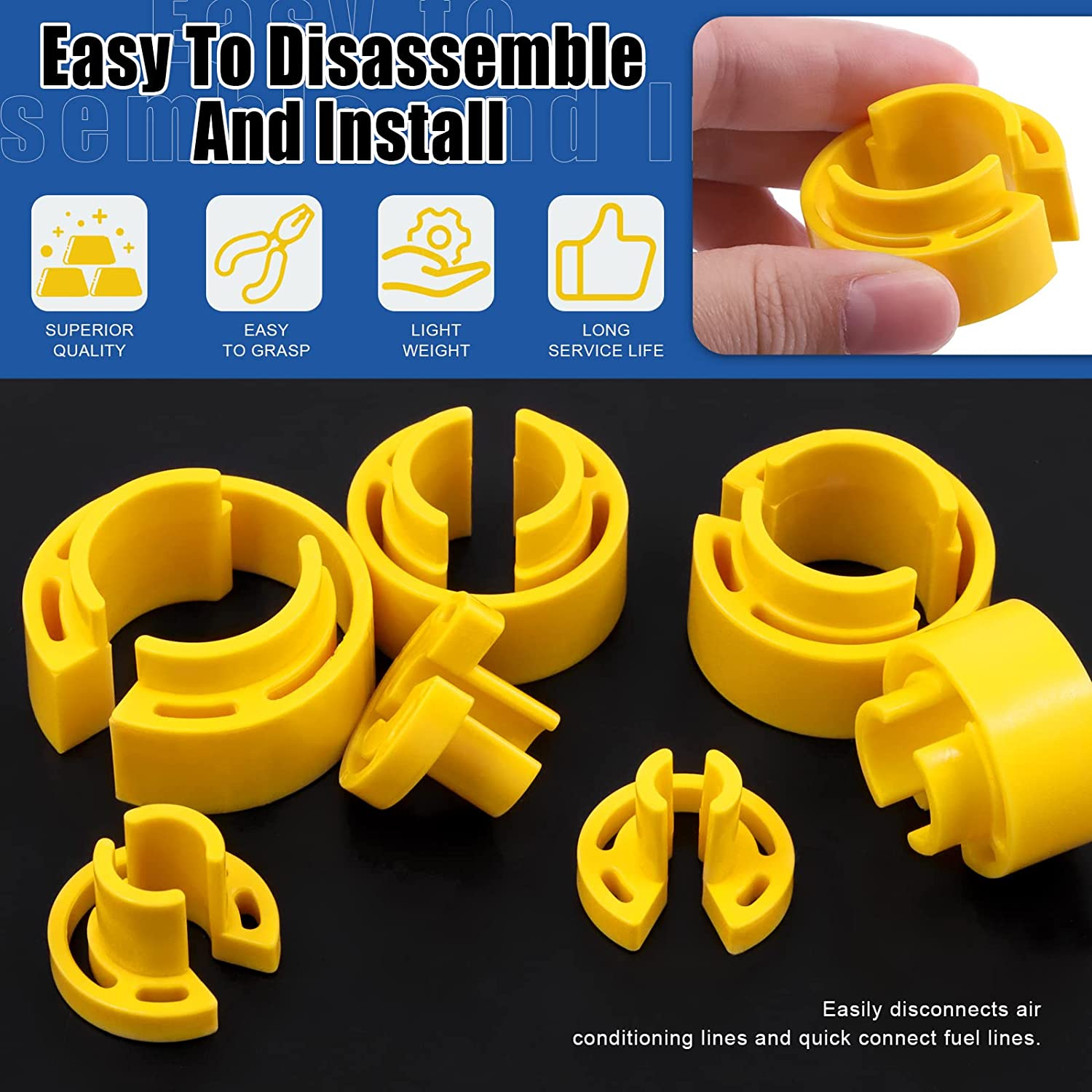 Glarks 16Pcs Fuel Line Disconnect Removal Tool Set Compatible with Most Ford/Gm/Chrysler/Mazda Includes 1/4 5/16 3/8 1/2 5/8 3/4 7/8 Inch Master Quick Disconnect Tool image number 6