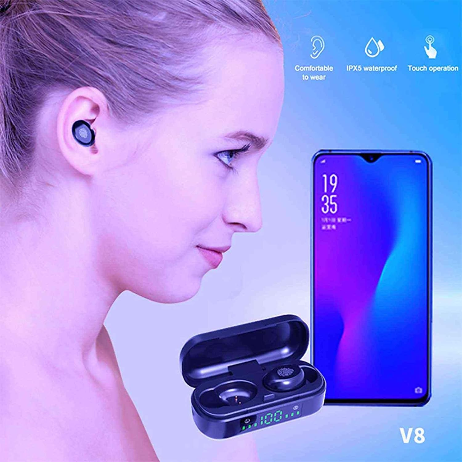 Bluetooth 5.0 Wireless V8 TWS Sport Headphones image number 3
