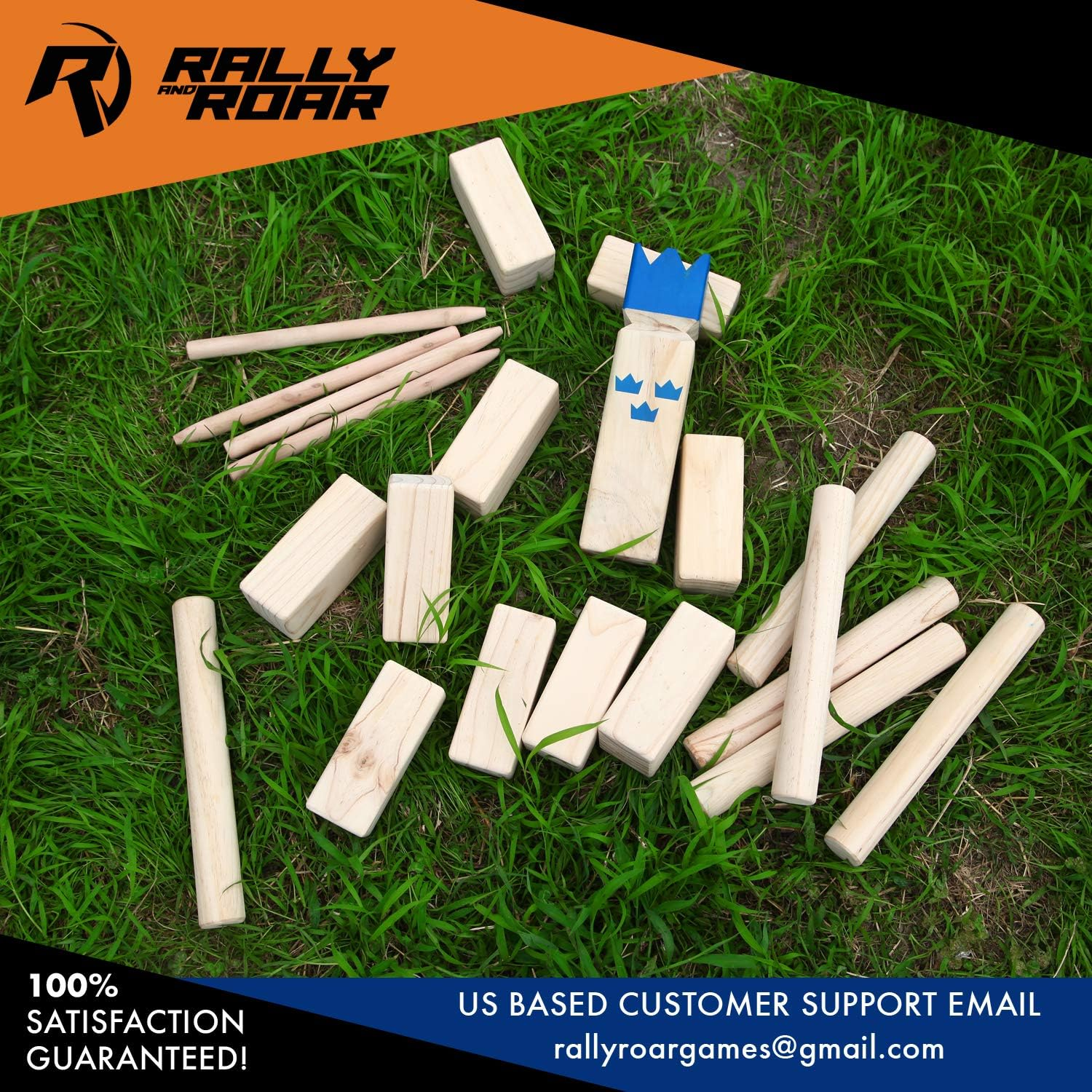 Kubb Game Set Classic or Tournament Size by Rally & Roar - Fun, Interactive Outdoor Family Yard Games - Durable Hardwood Blocks with Travel Bag - for Outside, Lawn, Bars, Backyards&ndash;Families, All Ages image number 1