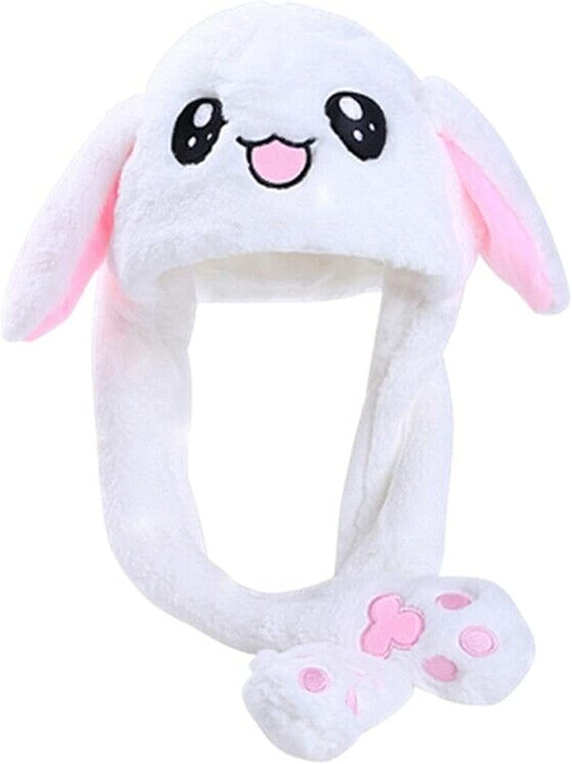 Funny Bunny Hat Ear Moving Jumping Rabbit Hats, MH MOIHSING Dancing Ear Hat Cute Animal Ear Flap Plush Hat Cap with Paws for Women Girls, Cosplay Christmas Party Holiday Hats (White) image number 4