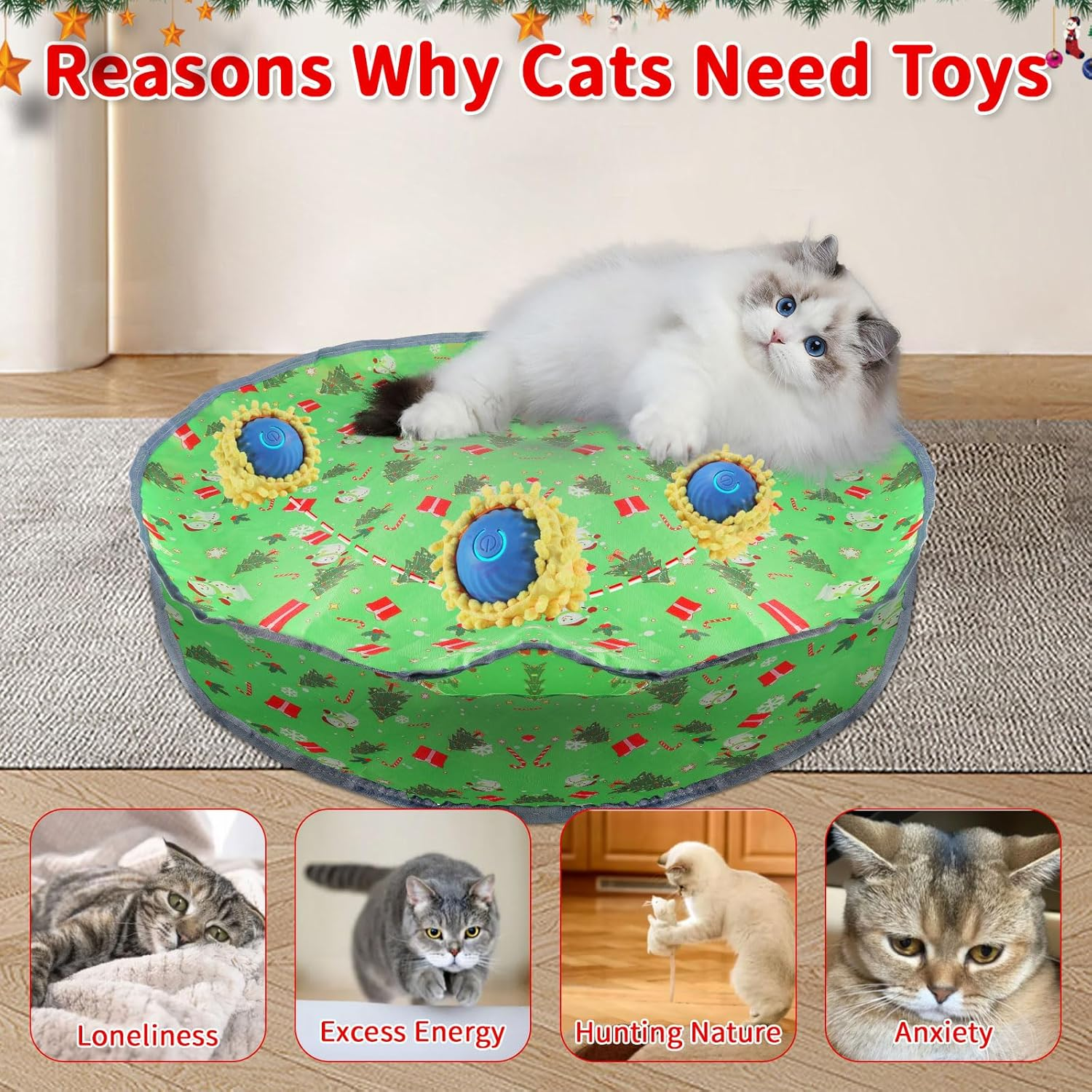 Interactive Cat Toys for Indoor Cats, Electric Rolling Cat Ball in Pouch, Simulation Hunting Toys for Cats, Hunting Hood with Cat Ball, Rechargeable Hide and Seek Cat Toy image number 2