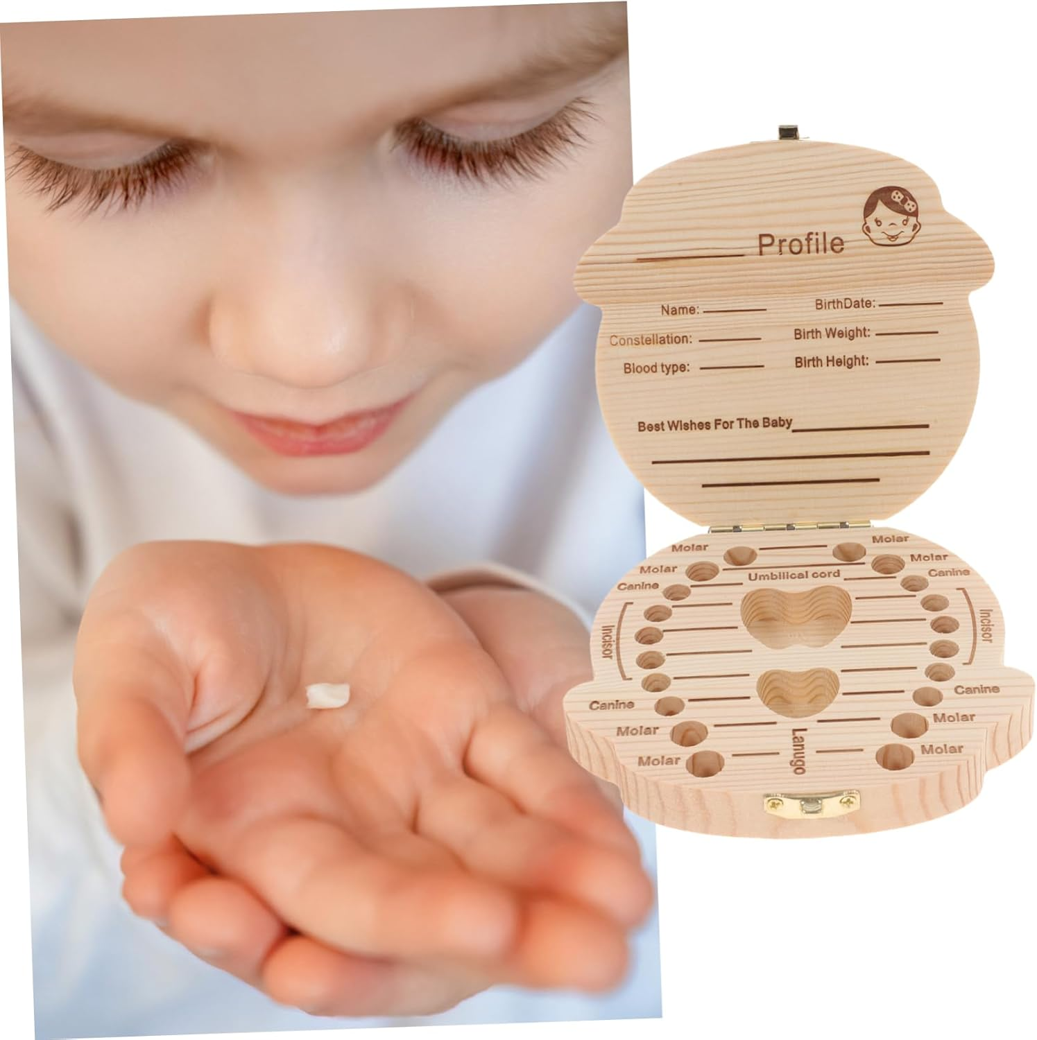 Deciduous Tooth Box Boys and Girls Keepsake Cartoon Design First Tooth Case Wooden Material Shower for Boy Girl image number 6