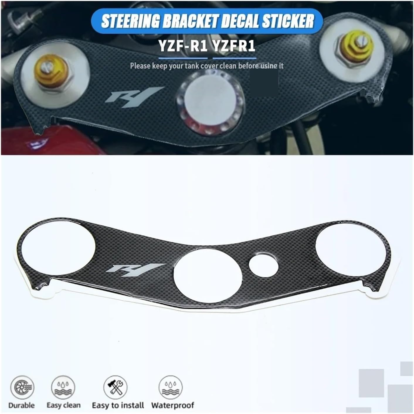 Jininshengxindianzi Compatible with Yamaha YZF-R1 YZF R1 YZFR1 2002 2003 2004 Motorcycle Tank Protection Plate Fork Badge Steering Bracket Cover Decal Sticker (Color : CF R1 Logo)