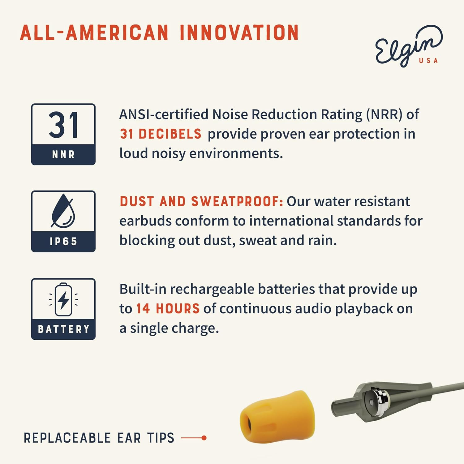 Elgin Discord V2 Bluetooth Earplug Earbuds, OSHA Compliant Noise-Isolating Safety Wireless Headphones, All-Weather Earphones for Industrial Work, and High-Noise Environments image number 6