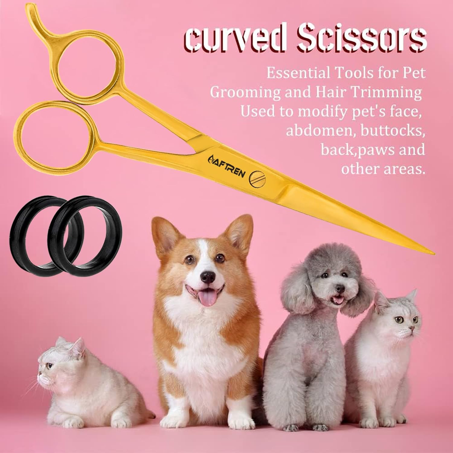 7.5 Inch Curved Dog Grooming Scissors with round Tips, Professional Pet Grooming Scissors J2 Stainless Steel for Dogs and Cats (Gold, 6.5 Inches) image number 4