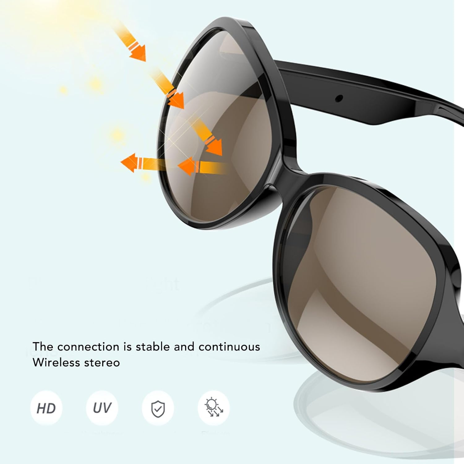 AI Smart Bluetooth Sunglasses with Dual Speakers & Mic, Wireless Audio Glasses with Sun-Protective 400 Lenses for Men and Women, Touch Control Music Eyewear for Outdoor Use image number 5