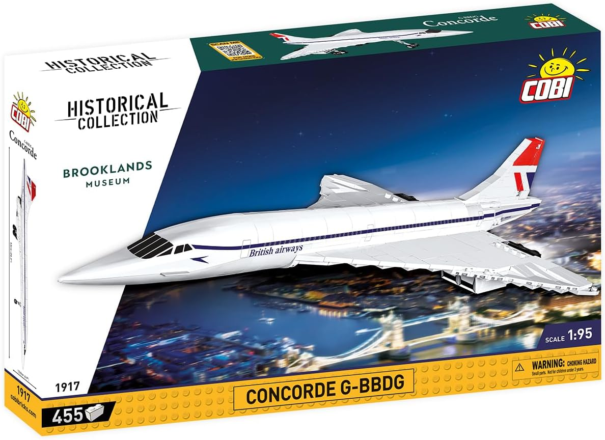 Cobi 1:95 Scale Historical Collection World War II Brooklands Museum G-BBDG Concorde Turbojet Plane 450-Pieces Building Block Kit image number 2