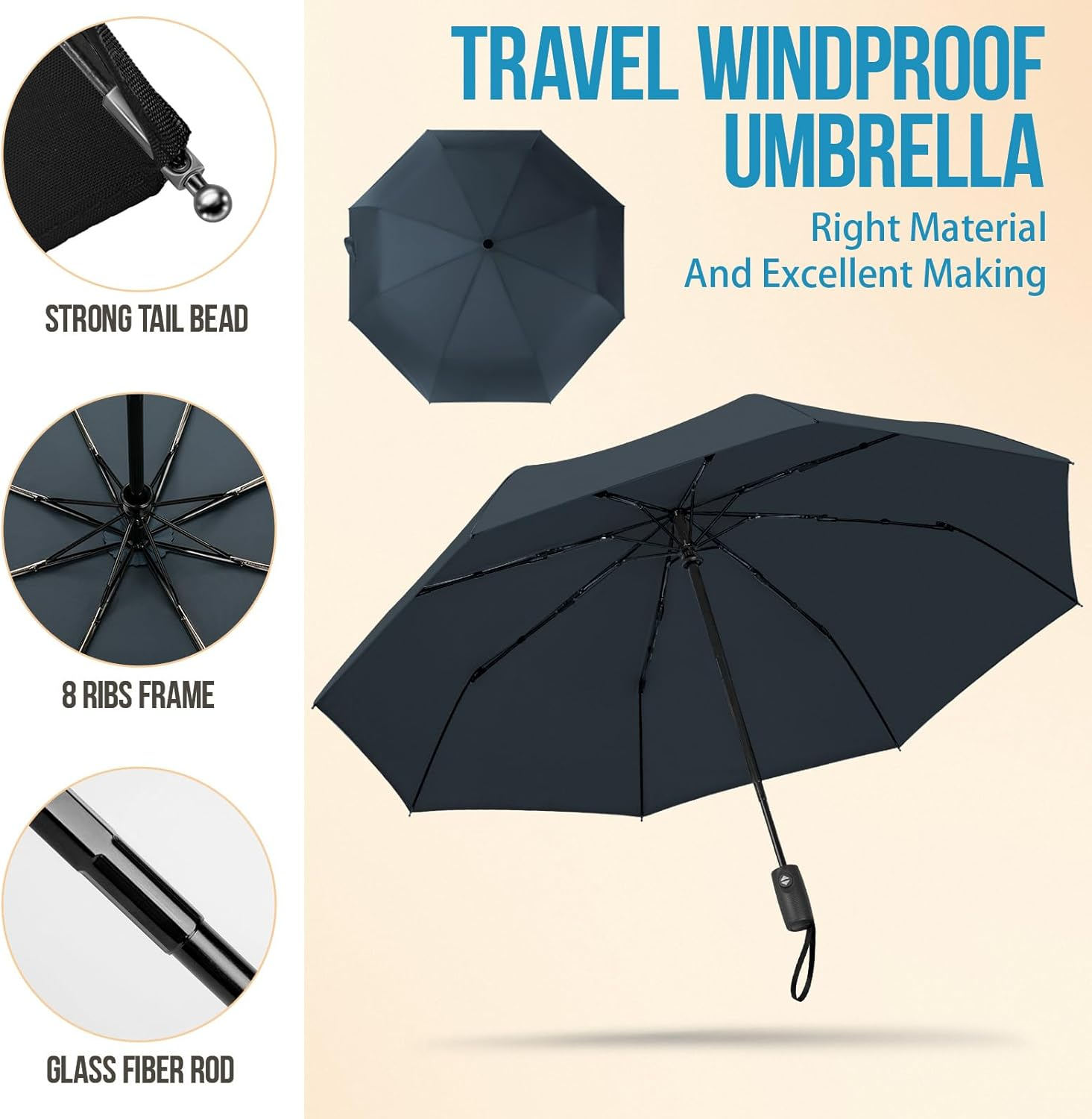 ZOMAKE Travel Folding Umbrella - Windproof Umbrellas Automatic Open and Close, Lightweight and Portable Campact Umbrella for Rain and Sun image number 5
