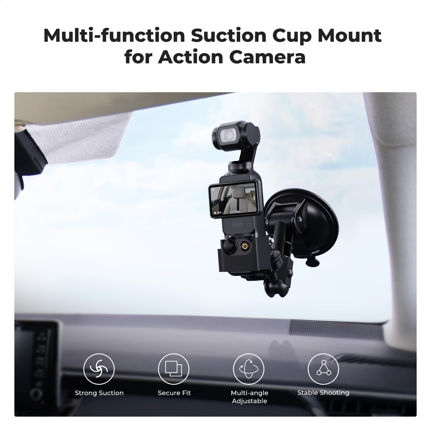 K&F Concept Suction Cup Mount for DJI Osmo Pocket 3, Car Windshield Window Dash Mount Holder for Gopro Hero 13/12/11/10/9 Black, DJI Osmo Action 3/4/5 Pro, Insta360 X5/X4 Accessories image number 6
