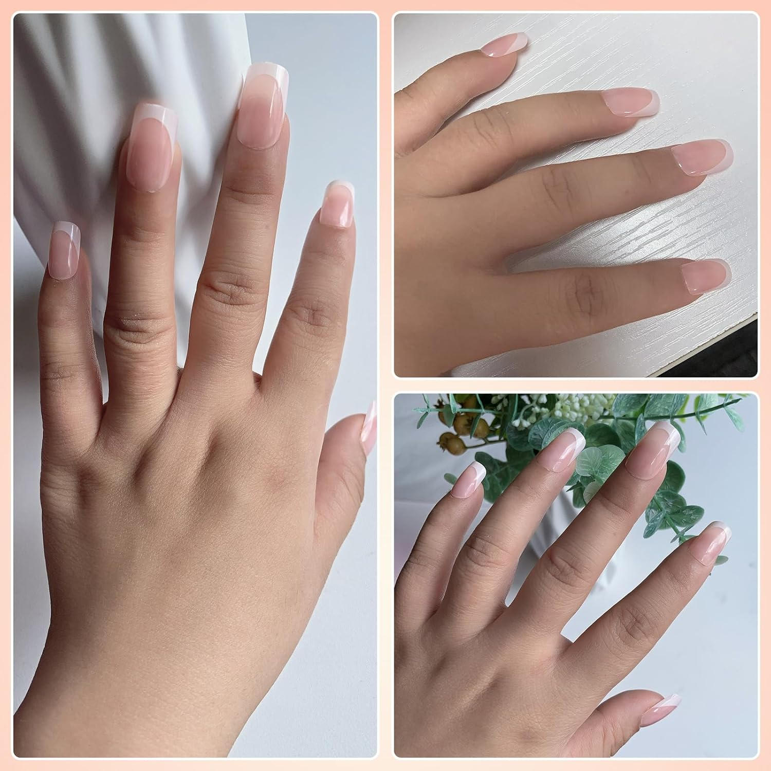 ZAHRVIA Press on Nails, Jelly Pink Short Square False Nail Glossy-120 Pcs Fake Nails French Tip Glue on Nail Art Manicure (Square Short Round) - Gradient Short Square image number 5
