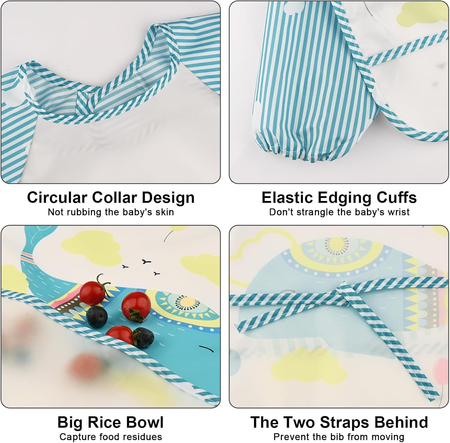 Vancle Baby Bibs with Sleeves, Waterproof Long Sleeve Bib Unisex Feeding Bibs Apron for Infant Toddler image number 5