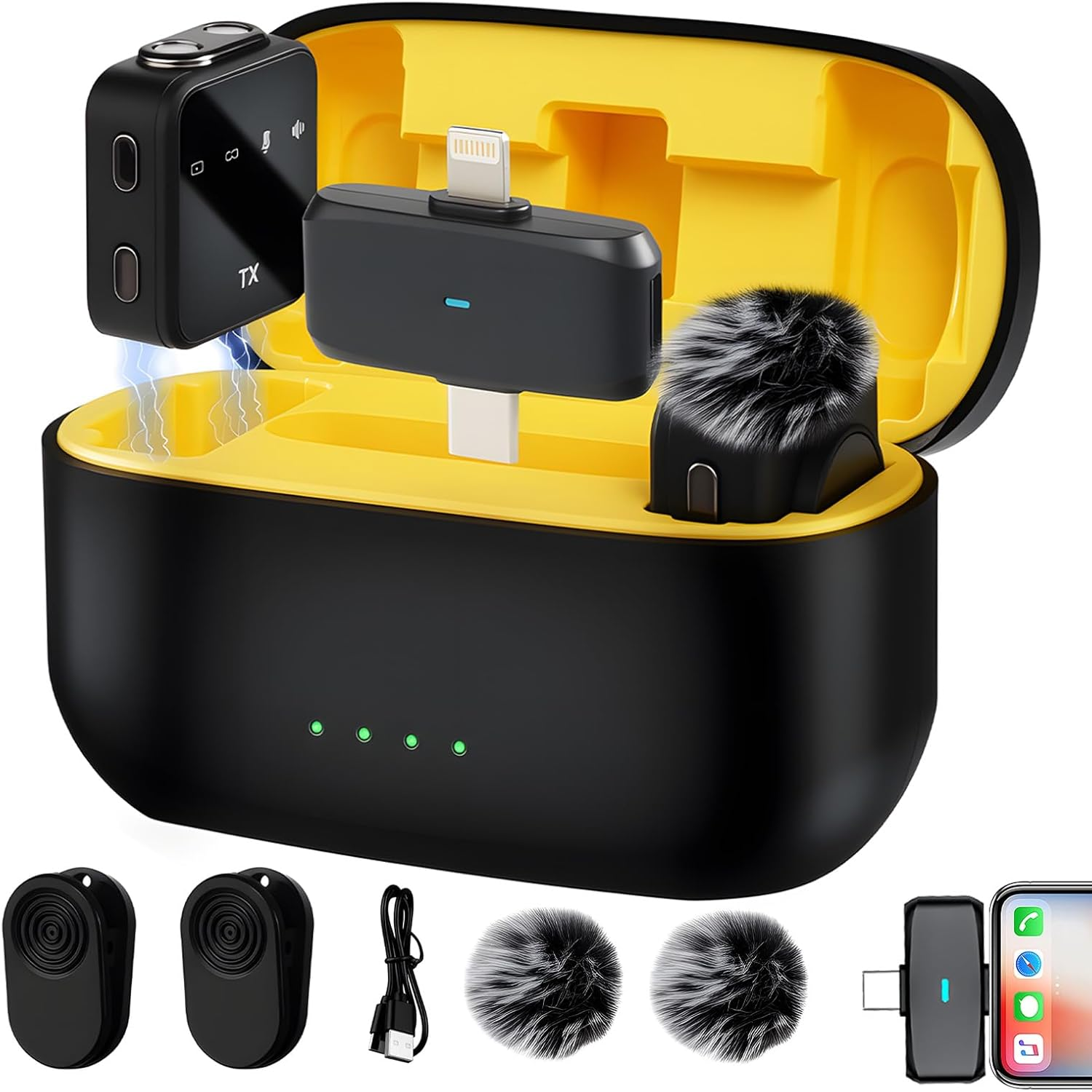 Wireless Lavalier Microphone for Iphone/Android, Magnetic Clip Lapel Microphone with Charging Case, Noise Cancelling Wireless Microphone, 328Ft Range, Mini Condenser Microphone for Stream Vlog Tiktok image number 1