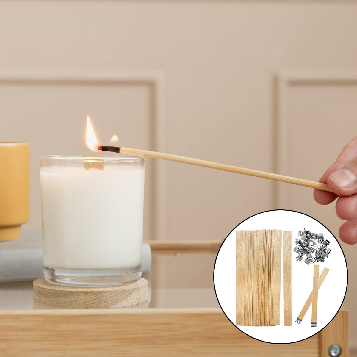 Wood Candle Wicks, 30 Pcs Natural Wooden Candle Wicks with Iron Stand for DIY Handmade Candles, Candle Craft(12.5 * 150Mm) image number 3